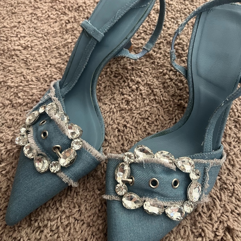 Zara Blue Crystal Embellished Heels